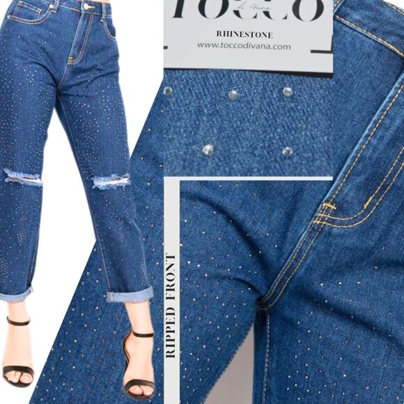 Rhinestone Ripped-Front - Picture 1 of 9